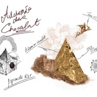 お菓子作家のokashico.とコラボレーションしたKLOKA初のギフトフード「ピラミッドショコラ」のスケッチ