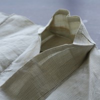 苧麻で織られた縞柄の「越後縮」はパリッとした風合い。江戸期のもの