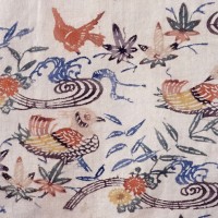 白地流水葦楓鴛鴦文様紅型衣裳(部分) 琉球王朝時代 19世紀