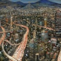Louis Vuitton Travel Book Mexico, illustre par Nicolas de Crecy, 2017: Bird's-eye view of Mexico City.
