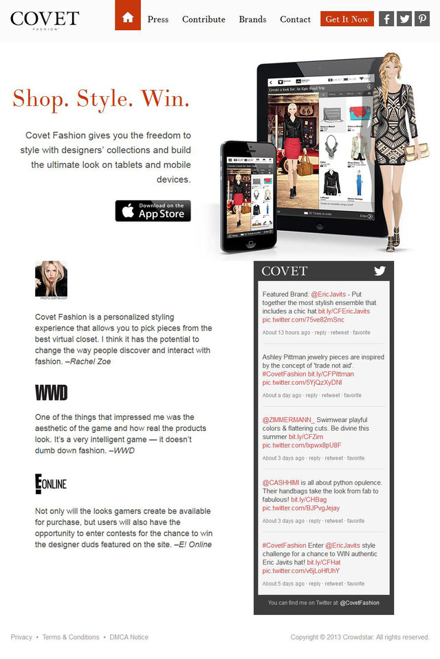 バーチャルクローゼットから好みのアイテムをチョイスして、モバイルやタブレットでスタイリングを楽しむファッションゲームアプリ「COVET Fashion」