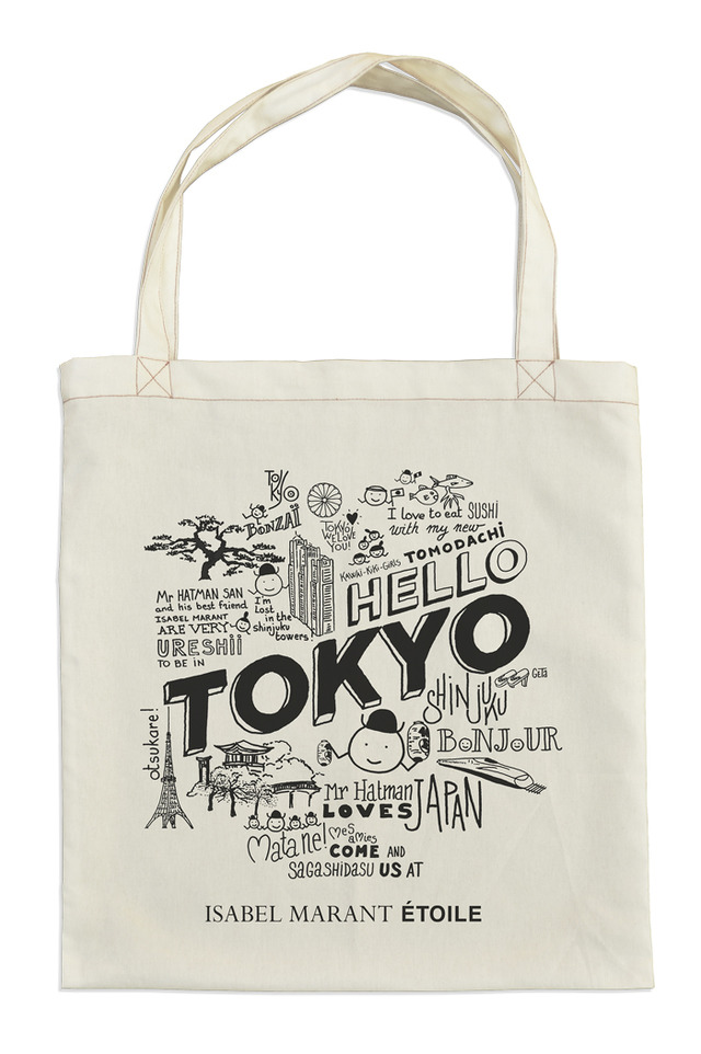 「Mr.Hatman」と名付けられたキャラクターが東京を旅する様子が描かれたトートバッグ（2,000円）