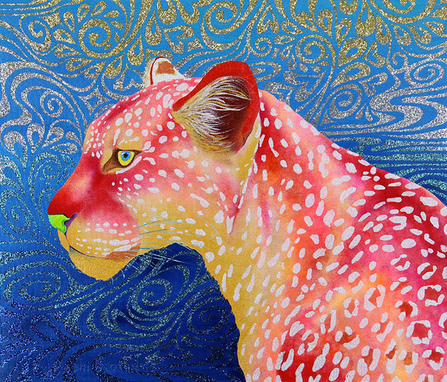 「ブライト バーミリオン レオパード（Bright Vermillion Leopard）」（アクリル、F10号／25万円）