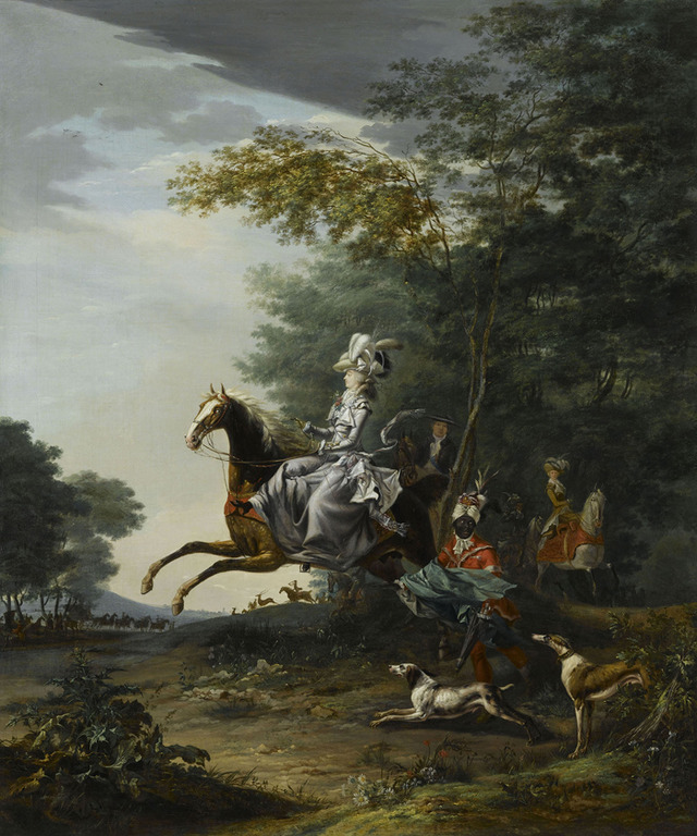 ルイ・オーギュスト・ブラン、 通称ブラン・ド・ヴェルソワ《狩猟をするマリー・アントワネット》1783 年頃 油彩、カンヴァス 99.5×80cm ヴェルサイユ宮殿美術館