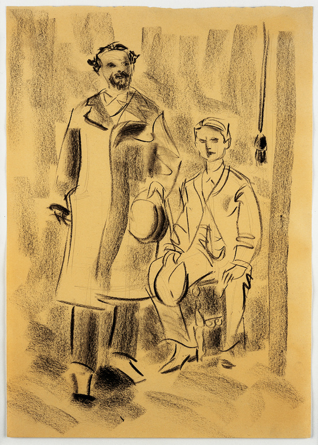 「Ludwig II with Josef Kainz」1992　紙にチャコール　41.9×29.8cm