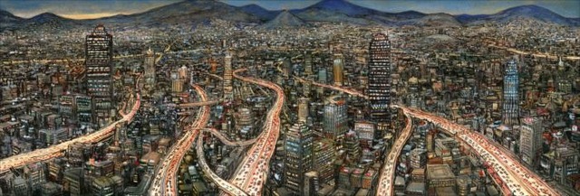 Louis Vuitton Travel Book Mexico, illustre par Nicolas de Crecy, 2017: Bird's-eye view of Mexico City.