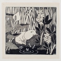 「ムーミン谷の夏まつり」挿絵　1954年インク画、10.9×11.4cm