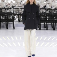 LOOK 54,DARK NAVY WOOL PEACOAT WITH OFF WHITE WOOL PANTS.