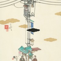 一服電柱　2014　紙にペン、水彩 35 x 24 cm(C) YAMAGUCHI Akira, Courtesy Mizuma Art Gallery