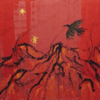「燃えたぎる山火」 2013 acrylic on canvas h.250 x 587 cm