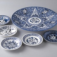 髑髏絵皿セット 2000年 陶器　美濃焼 大皿1枚、小皿5枚 大皿33.5cm 小皿13.5cm