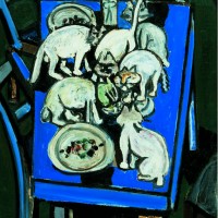 猪熊弦一郎 《猫と食卓》 1952年 油彩・カンヴァス 丸亀市猪熊弦一郎現代美術館蔵 ©The MIMOCA Foundation