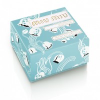 淡いブルーにスズランとミュウミュウのエンボスロゴがデザインされた美しいボックス