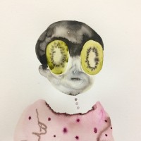 新藤杏子《1930 - kiwi fruts》水彩、アクリル、インク、紙 2018 / YUKI-SIS