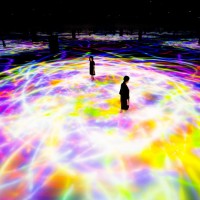 「人と共に踊る鯉によって描かれる水面のドローイング - Infinity Drawing on the Water Surface Created by the Dance of Koi and People - Infinity」teamLab, 2016-2018, Interactive Digital Installation, Endless, Sound: Hideaki Takahashi