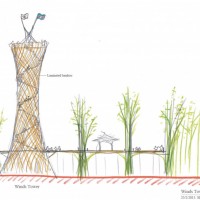Shigeru Ban Architects, Bamboo Passage and Tower, 2015, pencil on paper