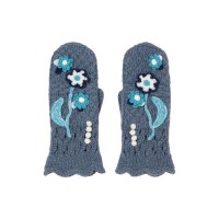 Floral Motif Hand-Knitted Gloves 税込3万800円（Blue）