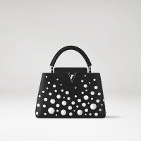 Louis Vuitton x Yayoi KusamaCapucines MM in black taurillon leather with 3D silver-toned metal half spheres