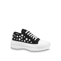 Louis Vuitton x Yayoi Kusama LV Squad sneaker in plain calf leather with 3D silver-toned metal hald spheres