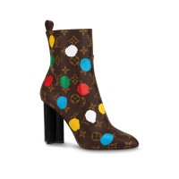 Louis Vuitton x Yayoi Kusama Silhouette ankle boot 10CM in Monogram canvas with Painted Dots print