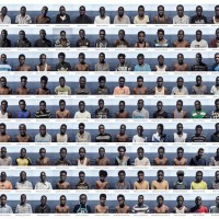 救助されたゴムボートの乗客118人のポートレートのリスト。2016年8月1日、地中海にて。© César Dezfuli