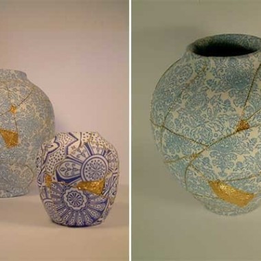 割れてしまった花瓶を金糸で継ぐ、イギリス人刺繍アーティストが日本の「金継ぎ」に着目