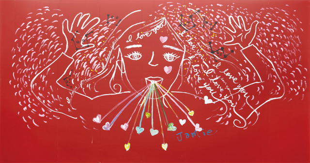 「赤い女の子」 2013 acrylic on plywood board h.348 x 663 cm