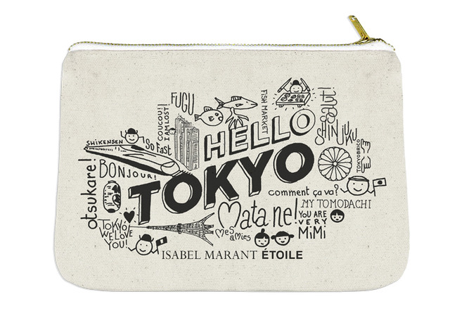 「Mr.Hatman」と名付けられたキャラクターが東京を旅する様子が描かれたポーチ（5,000円）