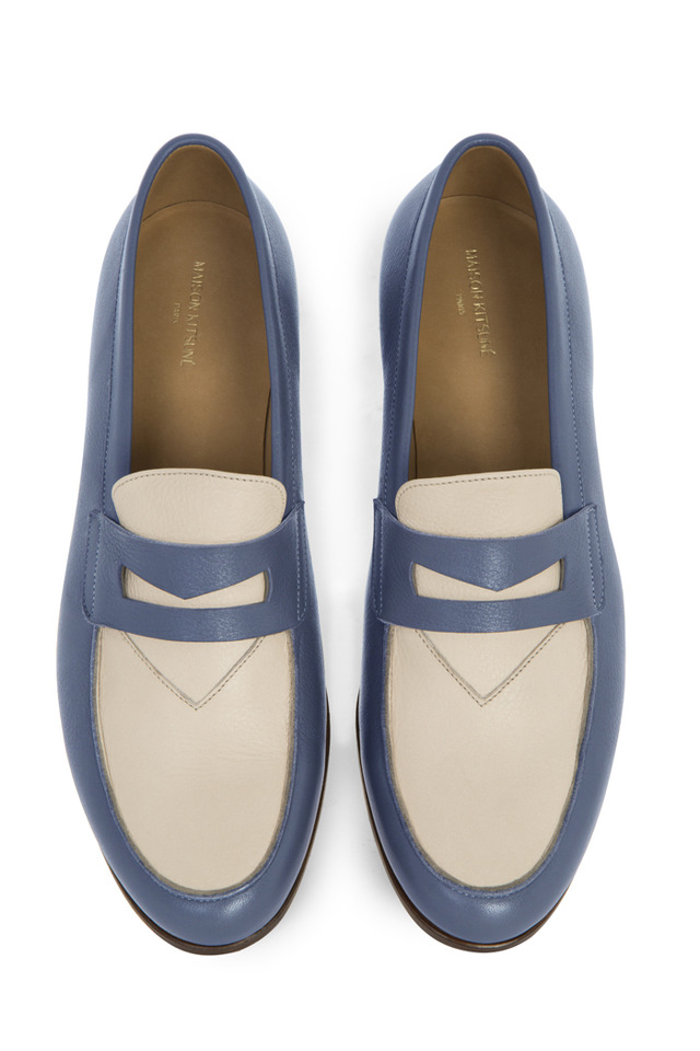 「Bi-color leather penny loafer」（chambray×beige／6万円）