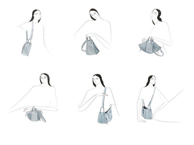「ハンモック　バッグ」の変幻自在に変わる6WAYをファッションイラストレーターのケリー・ビーマンがイラストで表現