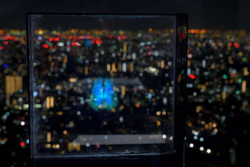 TOKYO, JAPAN - FEBRUARY 08: Glass beads display by Shinnosuke Ando(Digital Nature Group,University of Tsukuba,Yoichi Ochiai Laboratory) is displayed at the Media Ambition Tokyo at Roppongi Hills on February 8, 2018 in Tokyo, Japan. Project to use the retr