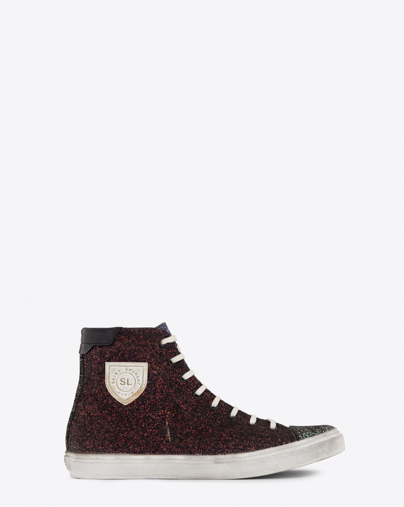 BEDFORD PATCH MID TOP SNEAKER IN MULTICOLOR GLITTER AND WHITE LEATHER （STONE WASHED）  11万円