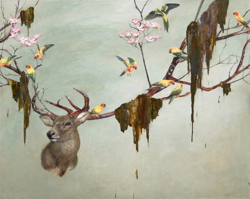 佐藤香菜《ハシバミの木》キャンバス、油彩、刺繍 2015 / GALLERY IDF