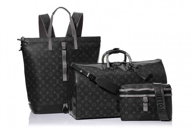 LOUIS VUITTON FALL-WINTER 2018 MEN’S POP-UP STORE限定アイテム左から)ジップドトート（46×44×15cm/35万7,000円）、キーポル バンドリエール 50（50×29×22cm/35万7,000円）、メッセンジャー PM（28×20×4cm/24万5,000円）※予定価格