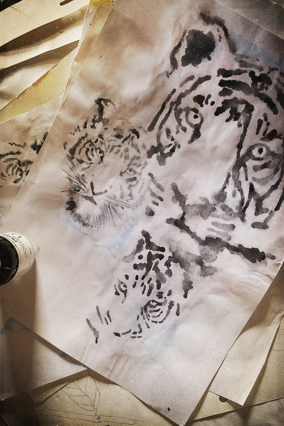 Artist Sean Lean (MY) sketch inspired by wild tigers Vladik (Russia) and Kamrita (Nepal)