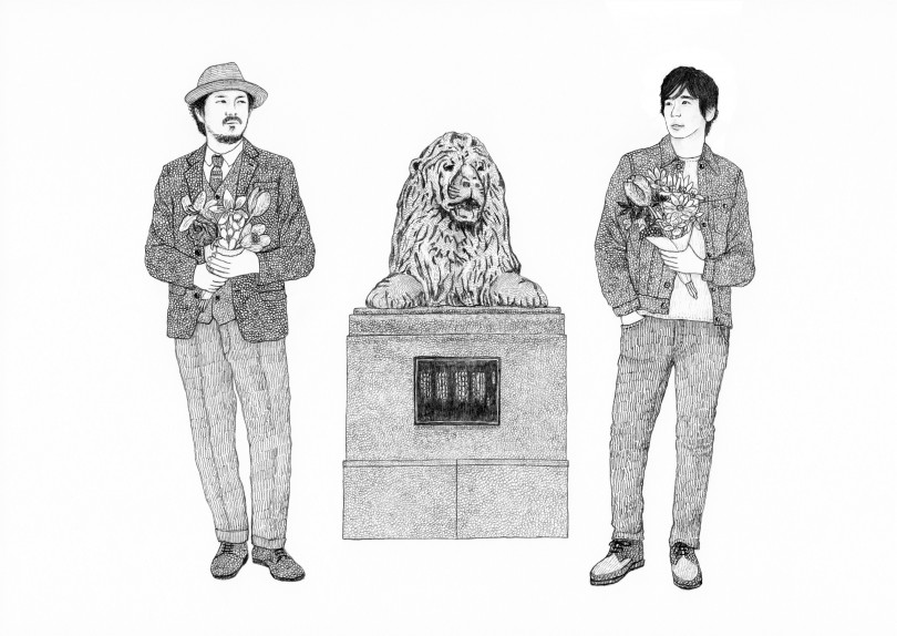 三越「ライオン像」とスキマスイッチのコラボイラスト