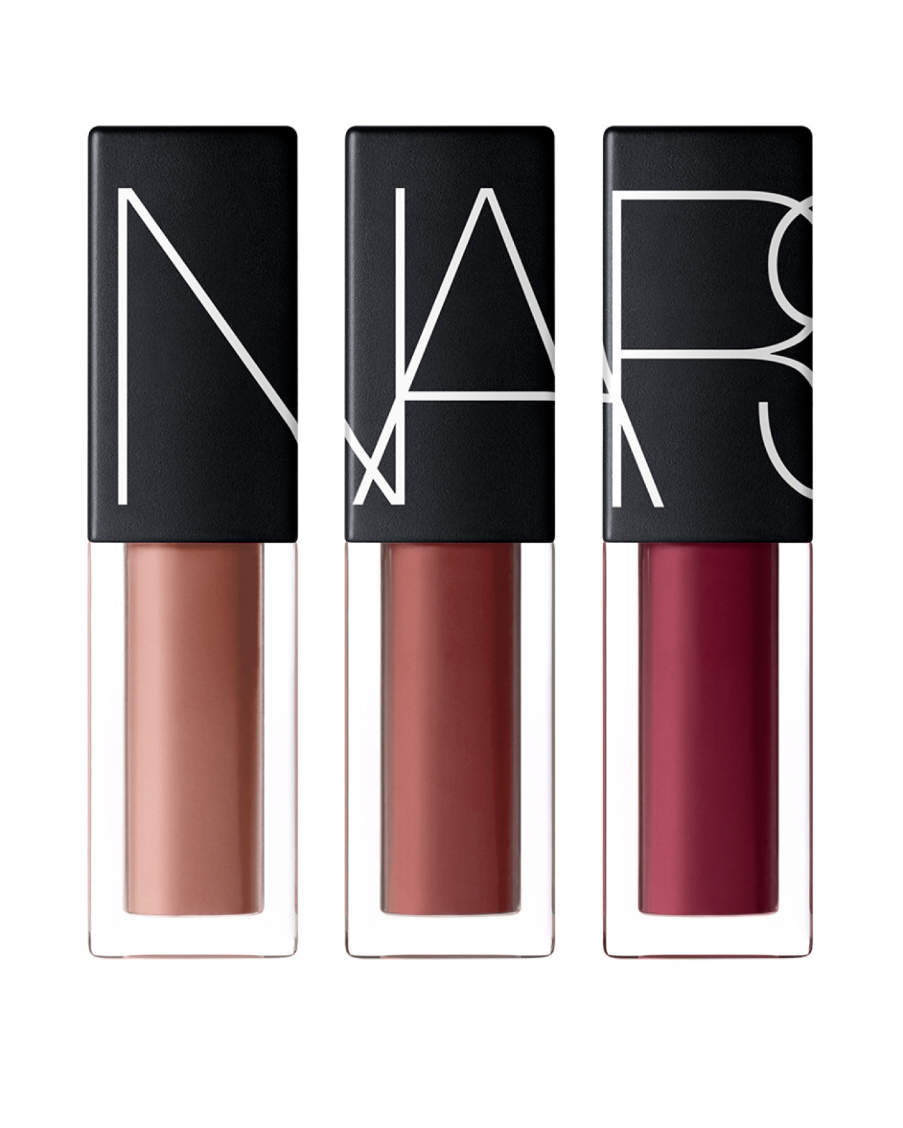 「NARS アンダーグラウンド ベルベットリップグライドセット」（左から：ベルベットリップグライド ベージュヌード、バーントスパイス、ディーププラム／各色3.4ml／3,500円）※11月22日数量限定発売／NARSカウンター、NARS Cosmetics オフィシャルサイト限定発売