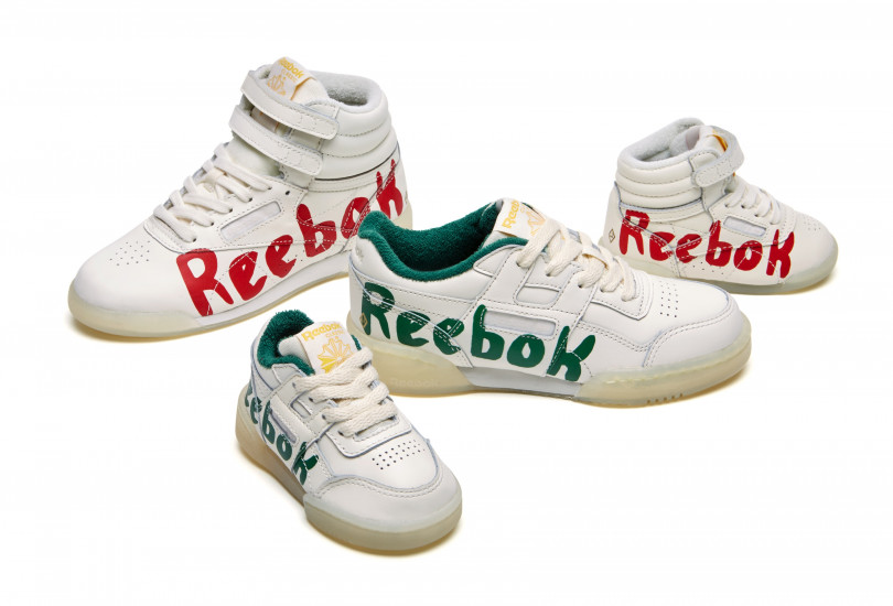 「FREESTYLE GRAPHIC TAO x Reebok（フリースタイル グラフィック タオ×リーボック）」（12.0cm～16.0cm 税込7,549円、17.0cm～25.0cm 税込8,629円）、「WORKOUT PLUS GRAPHIC TAO x Reebok（ワークアウト プラス グラフィック タオ×リーボック）」（12.0cm～16.0cm 税込7,549円、17.0cm～25.0cm 税込8,629円）