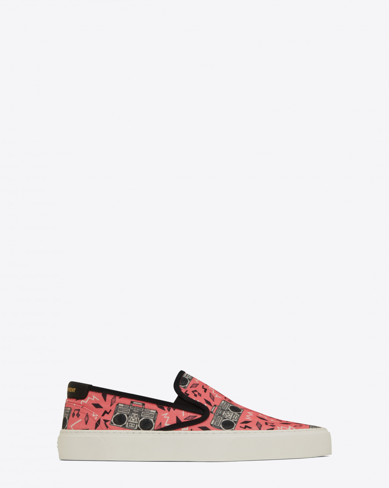 VENICE LOW TOP SLIP ON SNEAKER IN BLACK AND PINK RADIO PRINTED FABRIC（6万円）