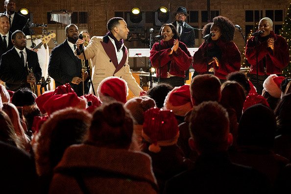 CHRISTMAS IN ROCKEFELLER CENTER -- Pictured: John Legend rehearses for the 2019 Christmas in Rockefeller Center -- (Photo by: Virginia Sherwood/NBC/NBCU Photo Bank via Getty Images)