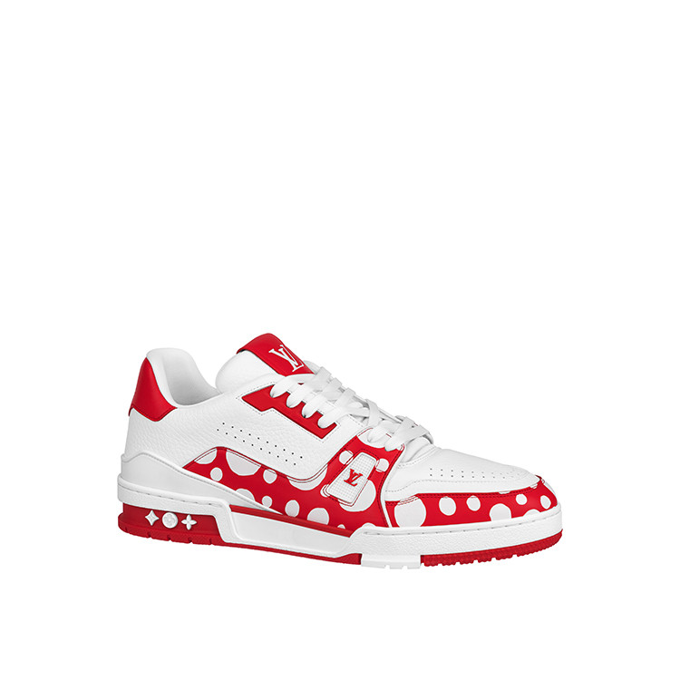 LV TRAINER SNEAKER IN GRAINED CALF LEATHER WITH INFINITY DOTS PRINT RED LOUIS VUITTON X YAYOI KUSAMA