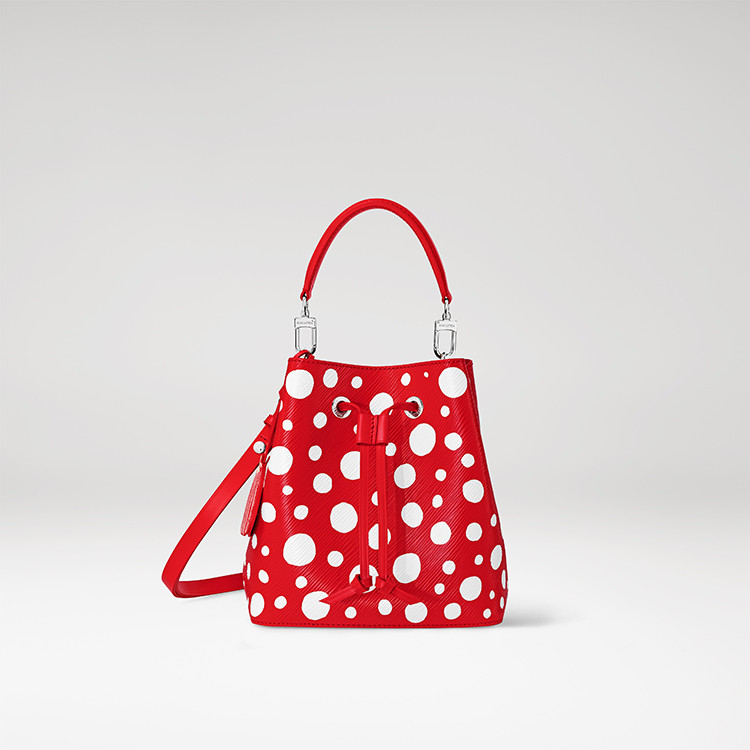 Louis Vuitton x Yayoi Kusama NéoNoé BB in red Monogram Empreinte leather with Infinity Dots print