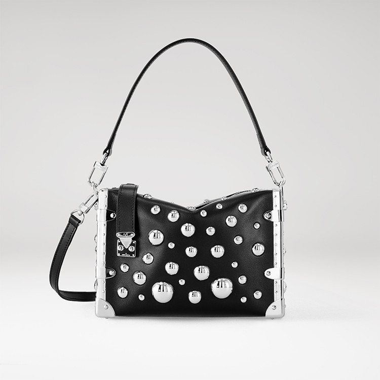 Louis Vuitton x Yayoi Kusama Side Trunk in black taurillon leather with 3D silver-toned metal half spheres